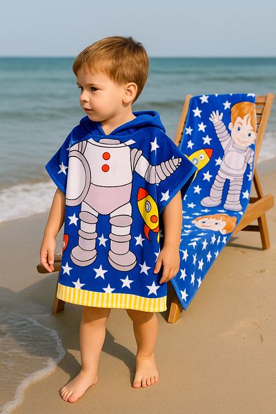 Kidaxi Astronaut Patterned Poncho 2-4-6 Years