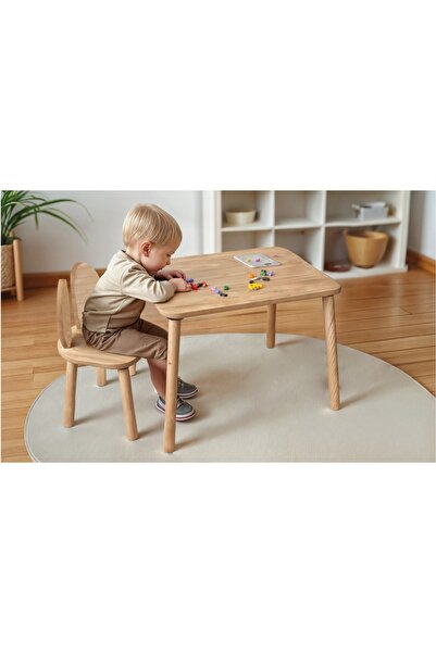 Bee Smart Safir Meşe Naturel Aktivite Masası 1 Sandalyeli Çocuk Masa Sandalye Takımı