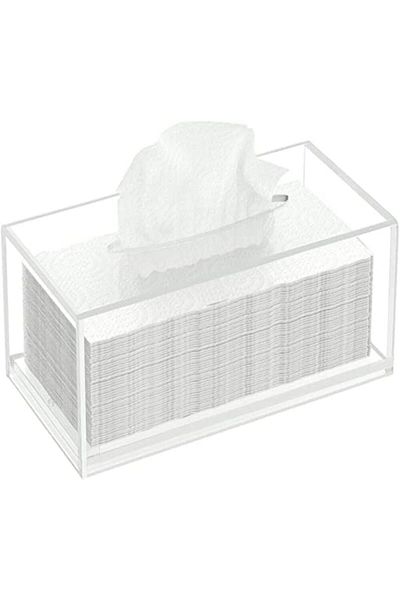 SMARTPOINTS Acrylic Tissue Box, Clear Facial Tissue Holder Case Dispenser Napkin Organizer for Bathr