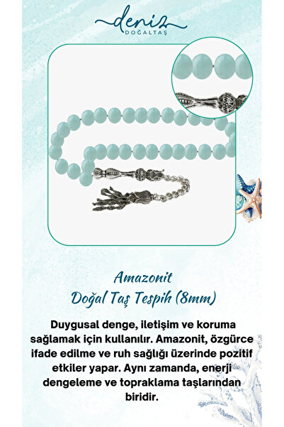 Deniz Doğal Taş Mărgele de rugăciune din piatră naturală Amazonit de 8 mm - C...