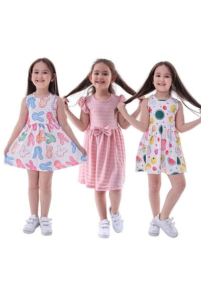 MAXI DRY Patterned Summer Girl's Dress 3 Pack