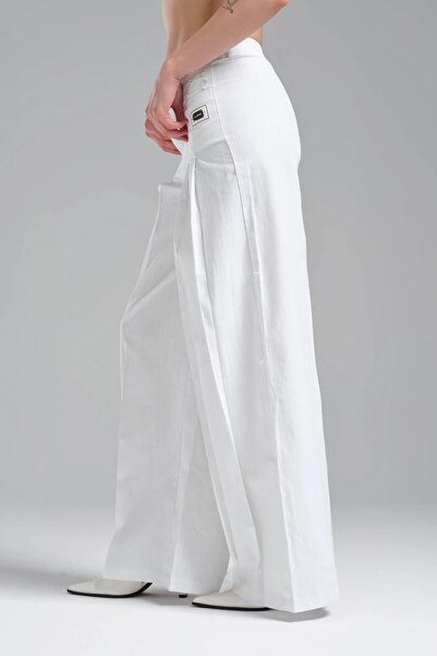 tw3 Γυναικείο παντελόνι Palazzo από χοντρό λινό ύφασμα με λεπτομέρεια πλισέ