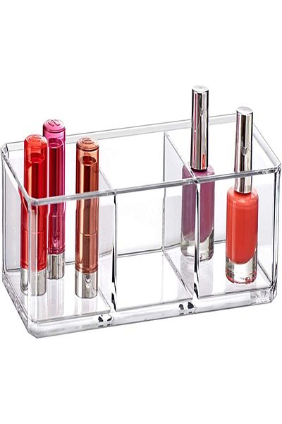 SMARTPOINTS Glamour - Acrylic 3-Compartment Makeup Organizer, Transparent Plastic Lipstick Holder