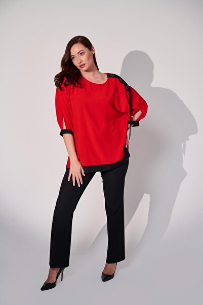 DE WHITES Plus Size Collar Star Accessory Shirt