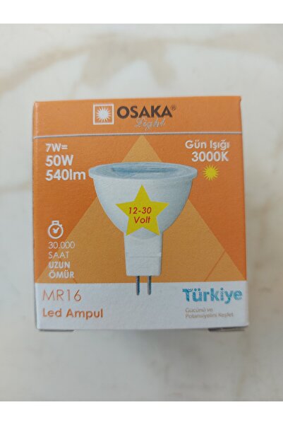 Osaka Light 12-30 Volt Arası 7w 3000k Gün ışığı AC-DC Uyumlu MR16 Led Spot Ampül 540lm Dikkat Trafo ile Çalışır