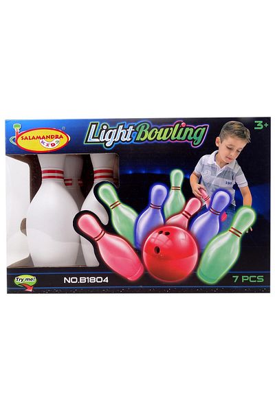 Salamandra Bowling Set for Children, Salamandra Kids, 6 Colored LED Pins, 1 Red Ball