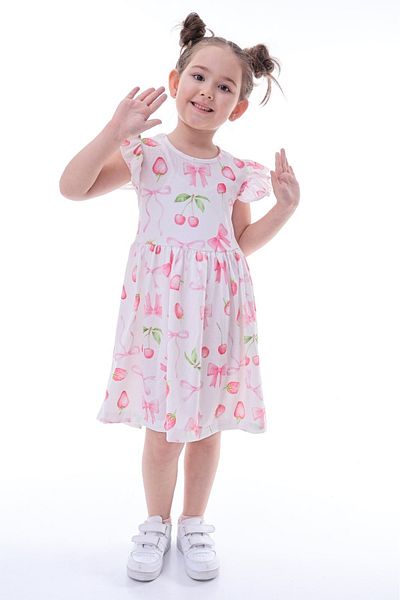 MAXI DRY Rochie pentru fete din Lycra, model căpșuni cu panglică, 2-8 ani