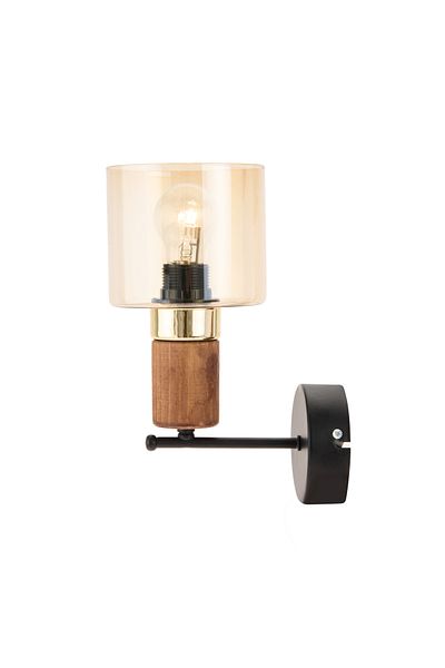 Correx Black Simurg Glass Sconce - 30 cm with Wooden Detail