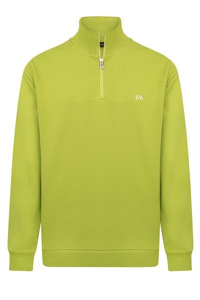 Basics&More Men's Relax Fit Relaxed Fit Cotton Half Zipper Pistachio Green Stand Collar Sweatshirt
