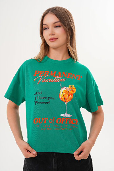 Basics&More Γυναικείο μπλουζάκι Permanent Vacation Green