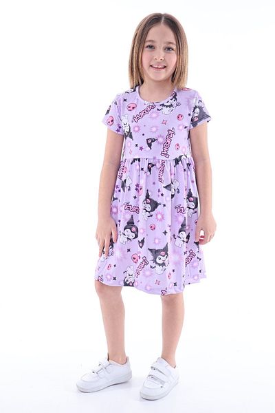 MAXI DRY Patterned Lilac Combed Cotton Dress, 2-8 Years