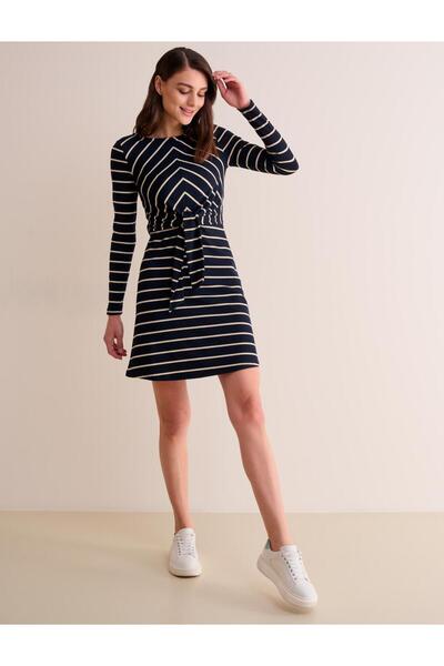 Jimmy Key Námořnická modrá Šaty s rovným střihem a vzorem kravaty s výstřihem