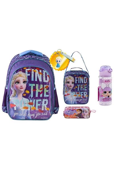 Frozen School Bag, Lunch Box, Pencil Case Set - Keychain and Water Bottle & Flask Gift