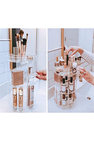 SMARTPOINTS Rotating Makeup Organizer | 360 Spinning Storage Display Case | Clear Acrylic Vanity & B