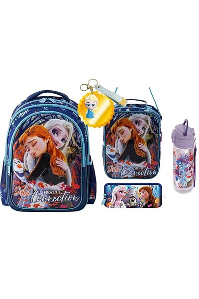 Frozen School Bag, Lunch Box, Pencil Case Set - Keychain and Water Bottle & Flask Gift