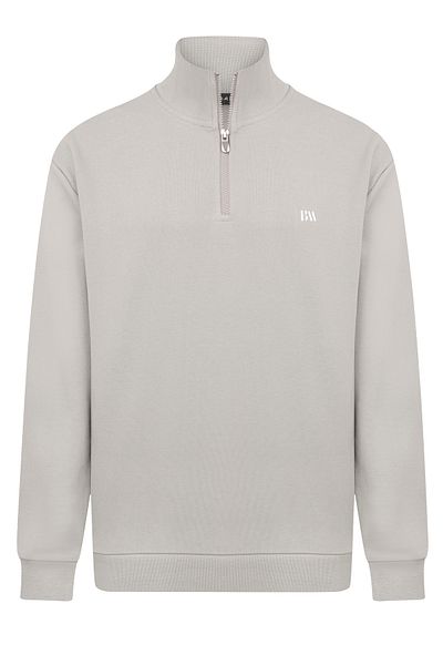 Basics&More Men's Relax Fit Relaxed Cut Cotton Half Zipper Gray Stand Collar Sweatshirt