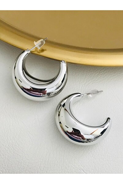 Mercan Aksesuar İthal Yarım Ay 3 cm Çelik Küpe