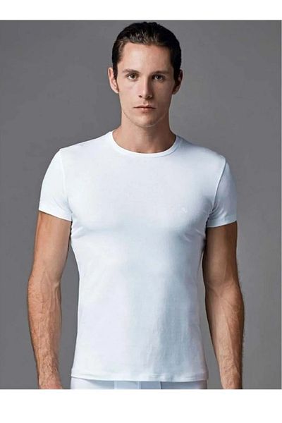 Eros Ανδρικό, Συμπαγές, 95% βαμβάκι, 2 τμχ T-Shirt με λαιμόκοψη, λευκό
