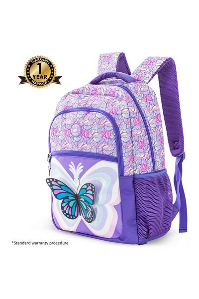 Eazy Kids مجموعة من 3 حقائب ظهر مقاس 18 بوصة مع حقيبة غداء وحافظة أقلام - فراشة ثلاثية الأبعاد بنفسجية