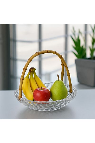 TrendDeco Rectangular Glass Fruit Holder with Bamboo Handle