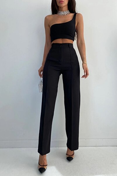 Livik Rosse Gold Black Women's Palazzo Trousers - Double Button, Super High Loose