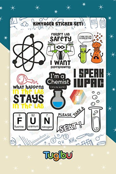 TUGİBU Chemistry Sticker Set, Chemist Sticker, 19 Chemistry Science Stickers