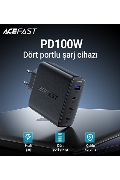 Acefast 100w Pd 3x Usb-c Usb-a 4 Port Hızlı Şarj Aleti Gan Destekli Güç Adaptörü - A94