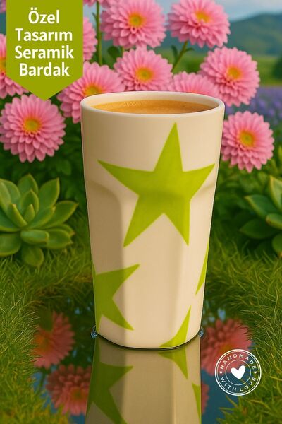 Mim and More Green Star Patterned Handmade Ceramic Cup – Special Design