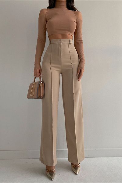 Livik Gold Ash Gray Super High Loose Leg Palazzo Trousers for 90s