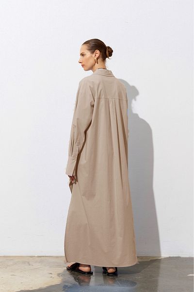 Merve DAĞLI Bella Poplin Maxi Camel Tunic