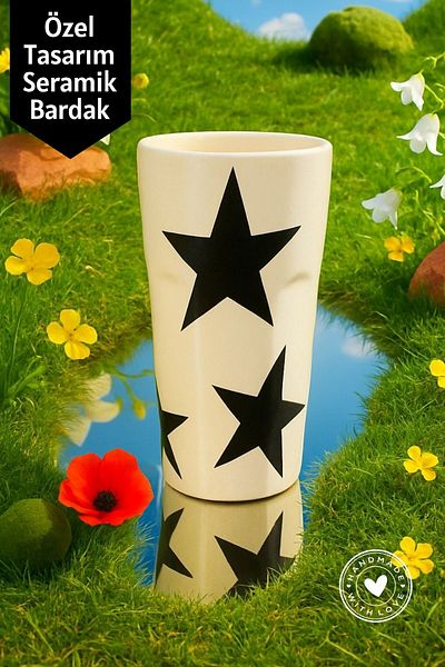 Mim and More Black Star Patterned Handmade Ceramic Cup – Special Design