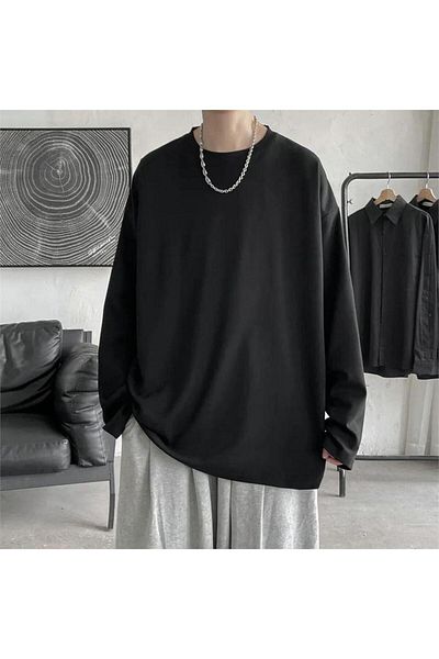 Köstebek Απλό μαύρο λεπτό ύφασμα Oversize Unisex μακρυμάνικο