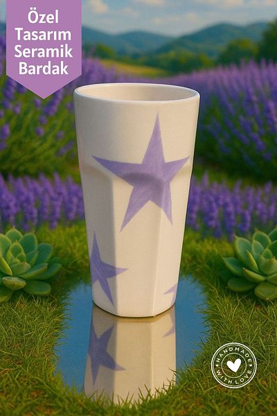 Mim and More Purple Star Patterned Handmade Ceramic Cup – Special Design