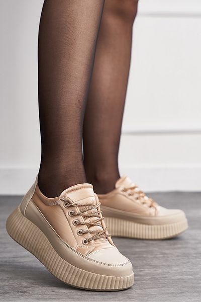 İmerShoes Μπεζ γυναικεία αθλητικά παπούτσια - πέτρα, οδοντωτή, χοντρή σόλα λουστρίνι αθλητικά παπούτσια 775