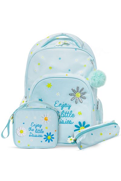 Eazy Kids مجموعة حقائب مدرسية من 3 قطع مقاس 17 بوصة مع حقيبة غداء وحقيبة أقلام - لون أخضر ليتل ديزي