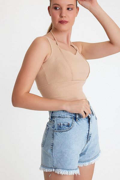 Polo State Γυναικείο Ense Piping Λεπτομερές Crop Beige