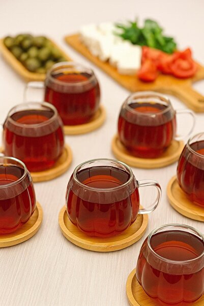 ERKUGO 6 Adet Bal Kabağı Model Borosilikat Kahve Sunum Bardağı, Kulplu Meşrubat Bardağı (450 ML) Civelek