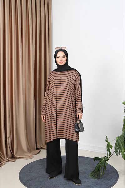 NİSUM MODA Striped Combed Tunic