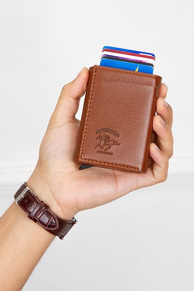Newish Women's Mechanized Card Holder and Wallet - Tan