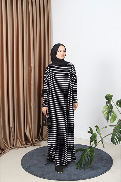 NİSUM MODA Striped Combed Cotton Dress