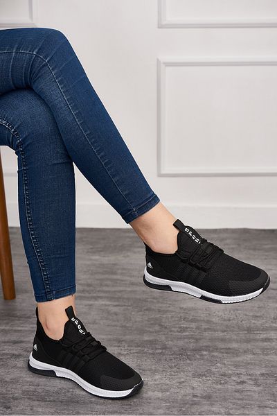 Nstil Καθημερινά Unisex Μαύρα Λευκά Παπούτσια Πλεκτά που αναπνέουν με κορδόνια ελαφριά εύκαμπτα αθλητικά παπούτσια 249