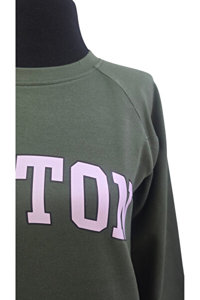 AHMERA Unisex Khaki Green Regular Fit Long Raglan Sleeve Printed Sweatshirt