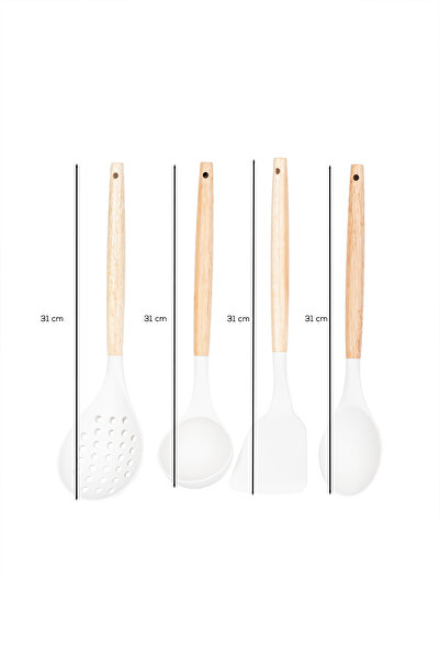 Porsima 3166 Bamboo Wooden Handle Silicone 4 Piece Serving Set White