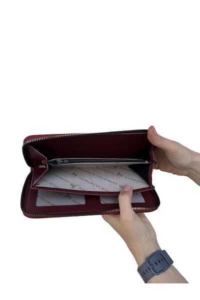 shiny ever Large Size Women's Wallet Burgundy Gold Detailed