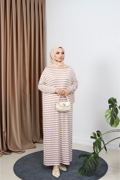 NİSUM MODA Striped Combed Cotton Dress