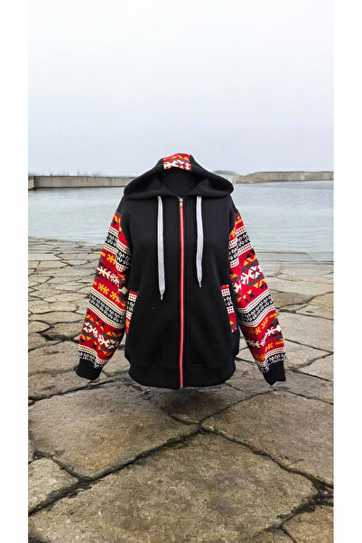 AHMERA Unisex Regular Fit Zippered Hooded Pocket Sleeves Patterned Jacket