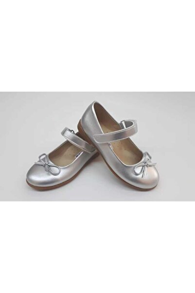 AKTAŞ ORTOPEDİ Girl's Mustache Bow Silver Matte Orthopedic Ballerina Shoes