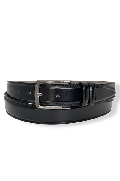 Gesa Men's Faux Leather Classic Stitching Black Belt 3.5 cm