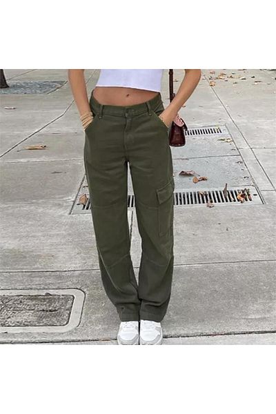 Köstebek Harajuku Green Elastic Waist Cargo Παντελόνι