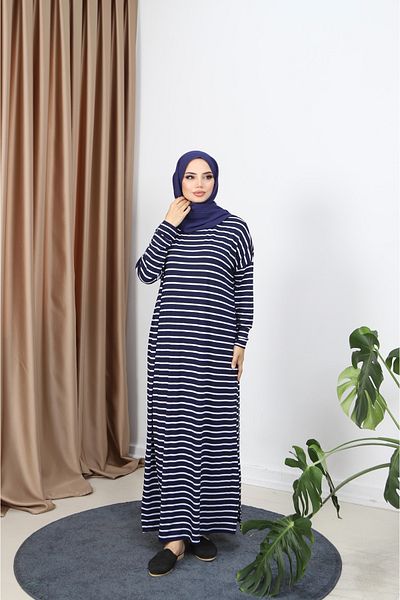 NİSUM MODA Striped Combed Cotton Dress